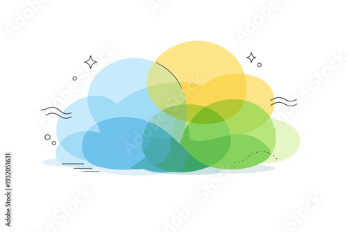 Color fog textures. Overlapping translucent color shapes forming a gentle mist effect, suggesting depth and softness. Peaceful abstract scene with slow visual