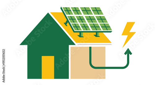 solar panel on house roof with energy flow