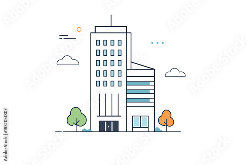 Minimal skyscraper exterior. A calm architectural scene focusing on facade geometry, straight lines, and clean proportions, suitable for editorial or real