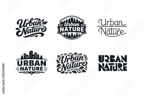 Urban Nature. Set lettering. harmonious lettering variations of the same emblematic concept, each with different artistic interpretation (Bold hand-lettering