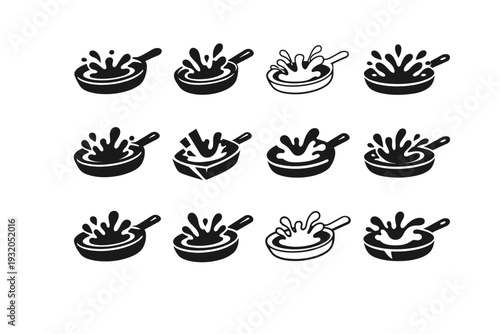 Bacon fat on a pan. Icon set. Set Logo of bacon fat on a pan: grease splash pattern. harmonious logo variations of the same emblematic concept, each with
