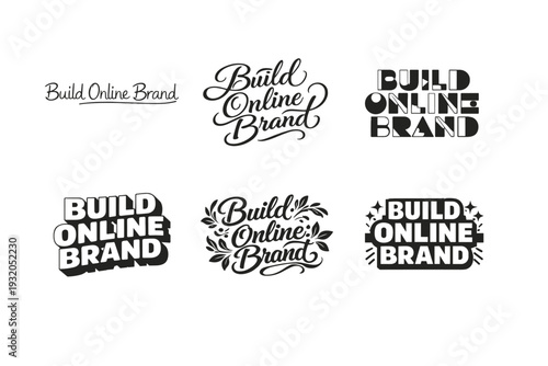 Build Online Brand. Set lettering. harmonious lettering variations of the same emblematic concept, each with different artistic interpretation (Modern minimal