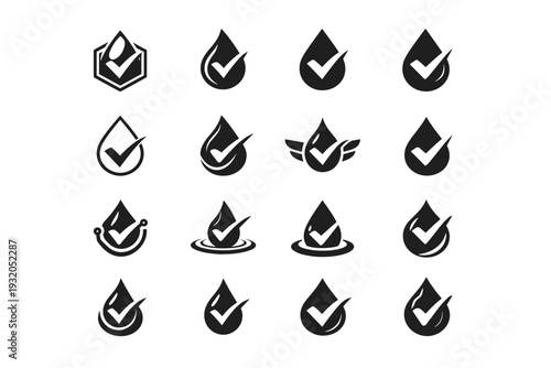 Oil check chart. Icon set. Set Logo of Oil check chart: maintenance oil status symbol. harmonious logo variations of the same emblematic concept, each with