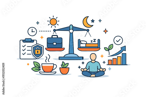 Burnout prevention in overemployment lifestyle emphasizing boundaries, rest, and sustainable productivity. A calm visual story about balance, wellbeing, and