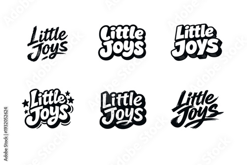 Little Joys. Set lettering. harmonious lettering variations of the same emblematic concept, each with different artistic interpretation (Grunge textured brush