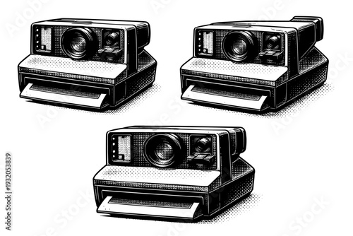 Polaroid Camera ? film ejection slot. A Polaroid camera focusing on the instant film ejection slot and lower front section, portrayed as the same camera