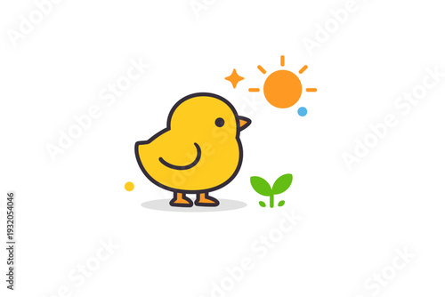 Spring Chick minimal icon concept focused on simplicity with a single chick silhouette and small sun accent, conveying clarity and seasonal optimism. A clean