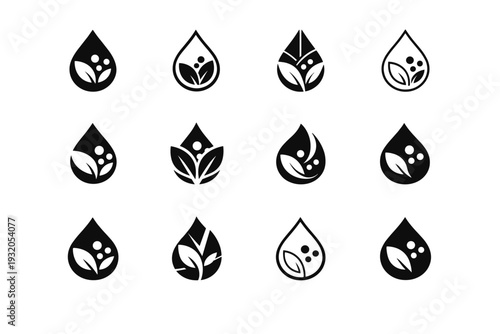 vitamins. Icon set. Set Logo of vitamins: vitamin drop. harmonious logo variations of the same emblematic concept, each with different artistic interpretation