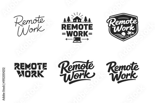 Remote Work. Set lettering. harmonious lettering variations of the same emblematic concept, each with different artistic interpretation (Modern minimal