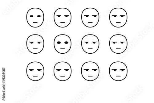 Emotional Numbness. Line icon set of Emotional Numbness: blank face eyes, emotionless stare, flat expression eyes, disconnected gaze, cold eyes, neutral stare,