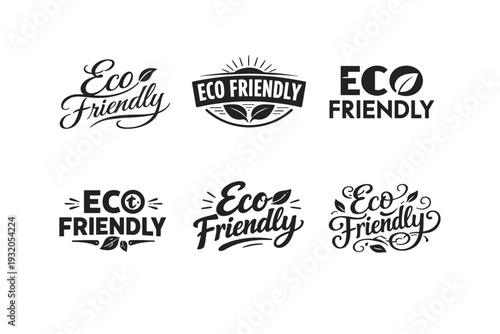 Eco Friendly. Set lettering. harmonious lettering variations of the same emblematic concept, each with different artistic interpretation (Elegant script with