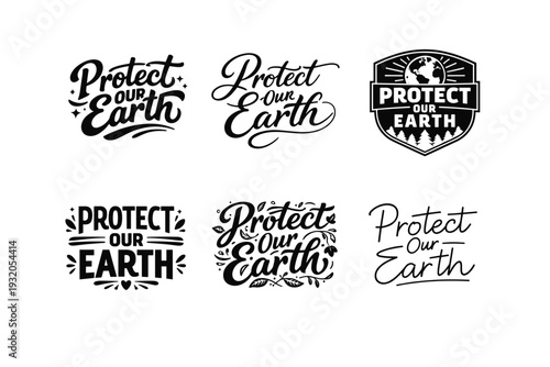 Protect Our Earth. Set lettering. harmonious lettering variations of the same emblematic concept, each with different artistic interpretation (Bold