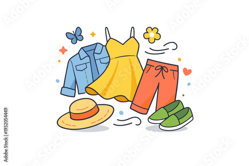 Spring fashion visualized through a compact composition of flowing garments and light textures that suggest movement, comfort and seasonal warmth.