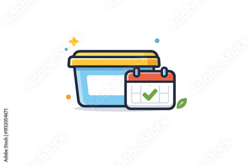 Food packaging icons combining a container and calendar symbol, expressing shelf life awareness, storage clarity, and informed food consumption. Minimalist
