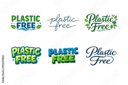 Plastic Free. Set lettering. harmonious lettering variations of the same emblematic concept, each with different artistic interpretation (Blocky sans-serif