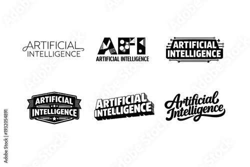 Artificial Intelligence. Set lettering. harmonious lettering variations of the same emblematic concept, each with different artistic interpretation (Modern