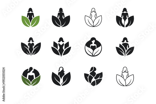 Sustainable fashion influencers and activists. Icon set. Set Logo of Sustainable fashion influencers and activists: ethical fashion symbol. harmonious logo