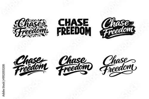 Chase Freedom. Set lettering. harmonious lettering variations of the same emblematic concept, each with different artistic interpretation (Decorative floral or