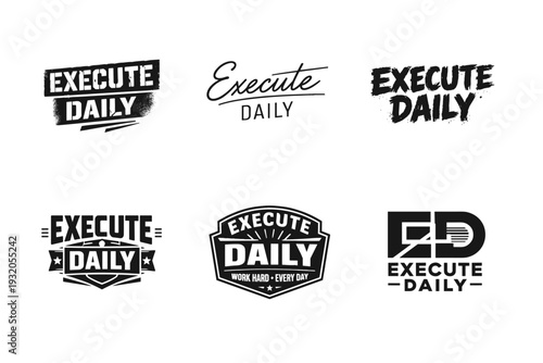 Execute Daily. Set lettering. harmonious lettering variations of the same emblematic concept, each with different artistic interpretation (Stencil-inspired