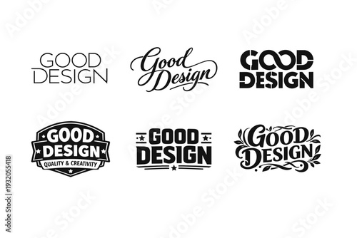 Good Design. Set lettering. harmonious lettering variations of the same emblematic concept, each with different artistic interpretation (Modern minimal