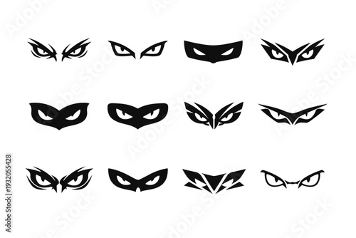 predator eyes. Icon set. Set Logo of predator eyes: abstract aggressive gaze. harmonious logo variations of the same emblematic concept, each with different