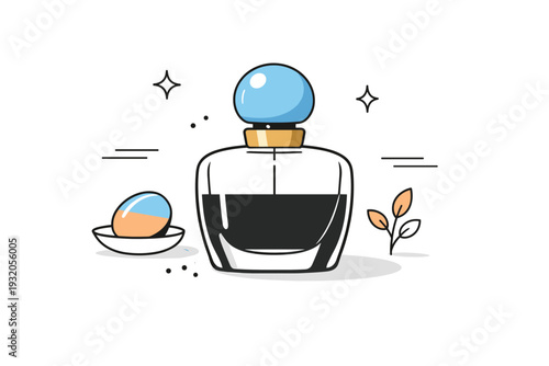 Modern perfume still life. An editorial-style scene with a single abstract perfume bottle highlighted as a design object, expressing luxury and calm