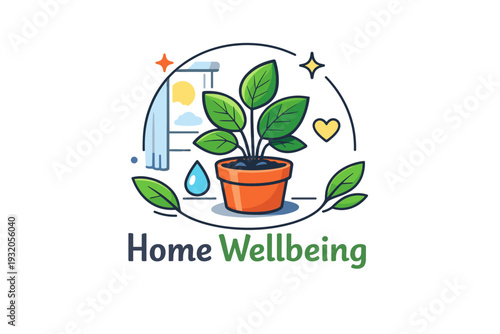Indoor plant care illustrated through a houseplant placed near a window with soft light accents, suggesting comfort, balance and a healthier living space. A