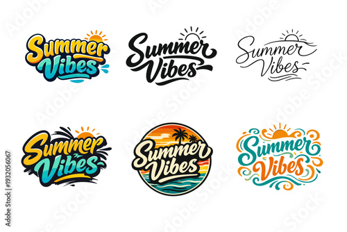 Summer Vibes. Set lettering. harmonious lettering variations of the same emblematic concept, each with different artistic interpretation (Rounded bubble