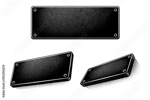 Neon sign backing panel rigid rectangular backing plate used for mounting neon tubing, with drilled holes and clean edges. Black and white dot style with