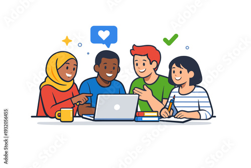 Inclusion depicted as a small group of colleagues collaborating at a desk with diverse clothing and skin tones, conveying teamwork, equality, and mutual
