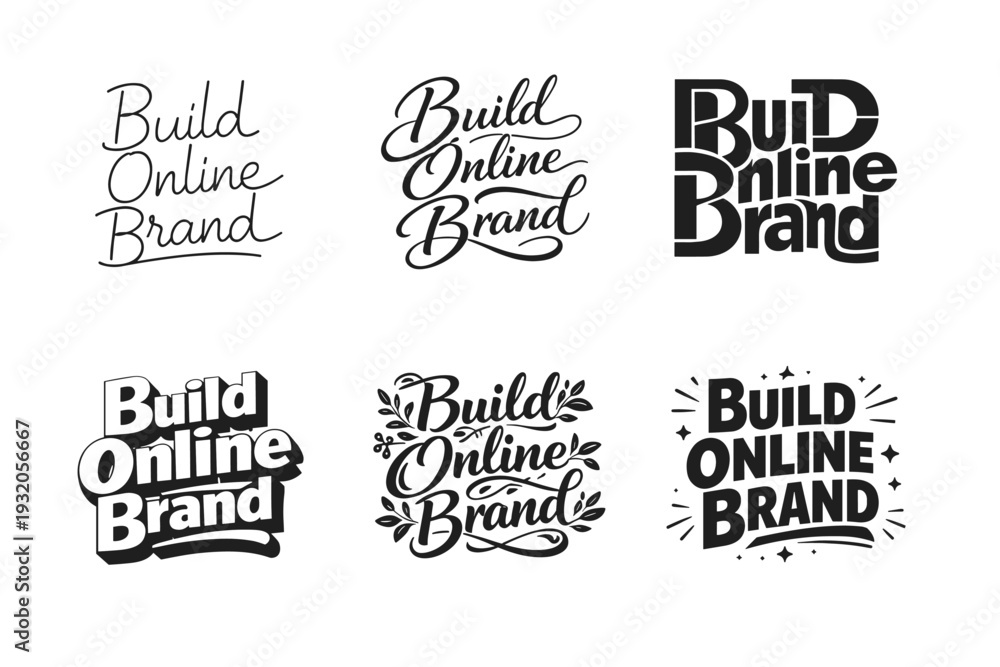 Fototapeta premium Build Online Brand. Set lettering. harmonious lettering variations of the same emblematic concept, each with different artistic interpretation (Modern minimal