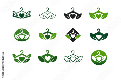 Sustainable fashion influencers and activists. Icon set. Set Logo of Sustainable fashion influencers and activists: conscious wardrobe. harmonious logo