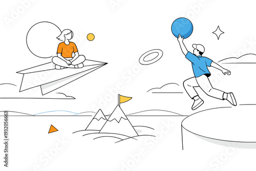 Expanse. Vast open space stretching to the horizon, soft gradients and floating abstract shapes suggesting infinity. Calm, spacious mood with a sense of