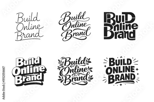 Build Online Brand. Set lettering. harmonious lettering variations of the same emblematic concept, each with different artistic interpretation (Modern minimal