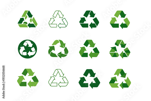 Regulations and policies promoting recycling. Icon set. Set Logo of recycling: eco-friendly badge. harmonious logo variations of the same emblematic concept,