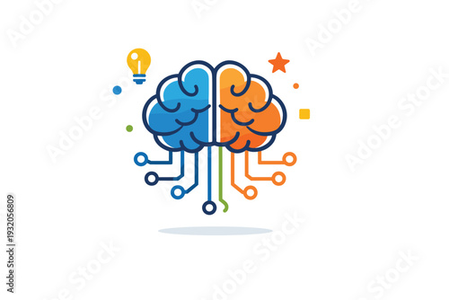 Simulated intelligence concept illustrated by a stylized brain connected to clean circuit lines, conveying artificial cognition, learning systems,