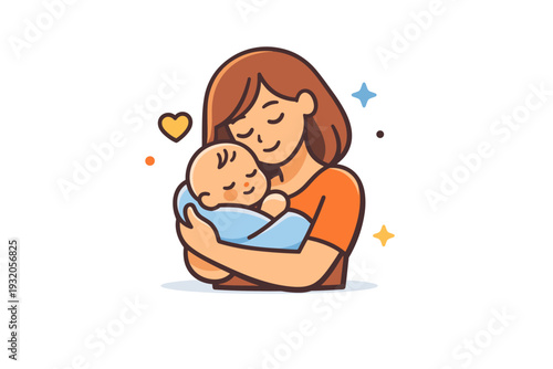 Motherhood expressing warmth and emotional connection with a mother gently holding a baby close, conveying care, protection, and everyday tenderness.