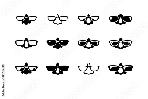 reading glasses. Icon set. Set Logo of reading glasses: glasses on nose bridge. harmonious logo variations of the same emblematic concept, each with different