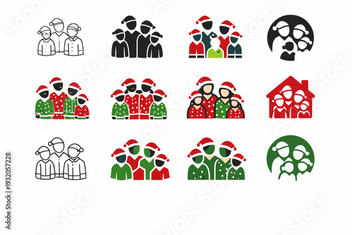 Wearing matching family pajamas for Christmas. Icon set. Set Logo of Wearing matching family pajamas for Christmas: family group in matching pajamas.