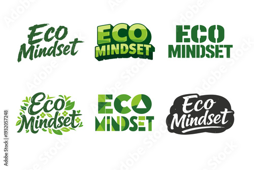 Eco Mindset. Set lettering. harmonious lettering variations of the same emblematic concept, each with different artistic interpretation (Grunge textured brush