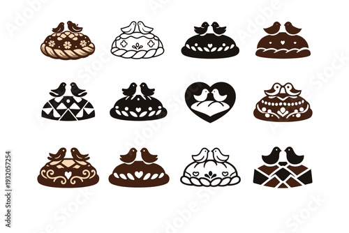 karavai. Icon set. Set Logo of karavai: wedding bread symbol. harmonious logo variations of the same emblematic concept, each with different artistic