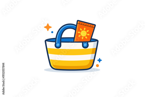 Sunscreen summer travel essential represented by a small beach bag with sunscreen visible, symbolizing readiness, care and safe vacation moments. Minimalist