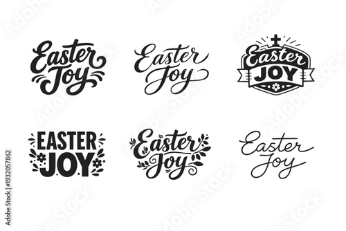 Easter Joy. Set lettering. harmonious lettering variations of the same emblematic concept, each with different artistic interpretation (Bold hand-lettering