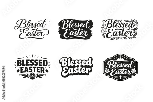 Blessed Easter. Set lettering. harmonious lettering variations of the same emblematic concept, each with different artistic interpretation (Elegant script with