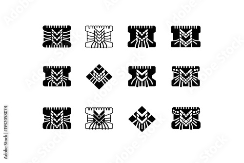 friendship bracelet making. Icon set. Set Logo of friendship bracelet making: loom board. harmonious logo variations of the same emblematic concept, each with
