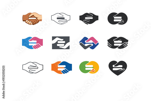 Relationship equality and mutual respect. Icon set. Set Logo of Relationship equality and mutual respect: equal sign formed by two hands. harmonious logo