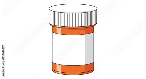 An illustration of a standard orange prescription pill bottle with a white cap and a blank label.
