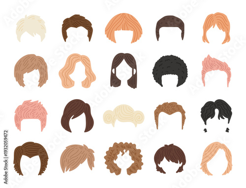 Modern hairstyle set in scandinavian style featuring diverse cuts in salon barber fashion perfect for your illustration and creative designs projects