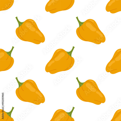 Yellow bell peppers on white background. Fresh vegetable pattern for food packaging, kitchen textile, grocery branding and cuisine design.