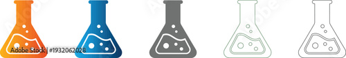 Chemistry Flask Scientific Experiment Icon Set Flat Design Vector Illustration